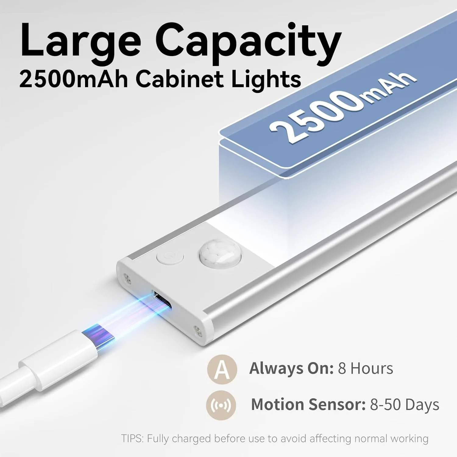 Under Cabinet Lighting, 3 Color Magnetic Motion Activated Under Cabinet Lights, Rechargeable Closet Lights 2500mAh Battery Operated, Wireless Dimmable Under Counter Lights for Kitchen,Hallway 2 Pack