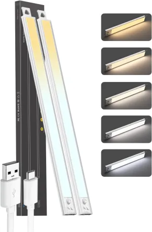 Under Cabinet Lighting, LED 5CCT Motion Sensor Light Indoor, Rechargeable Closet Lights Battery Operated, Magnetic Dimmalbe Under Counter Lights for Kitchen Stairs, White with Type-C Cord, 2 Pack,20”
