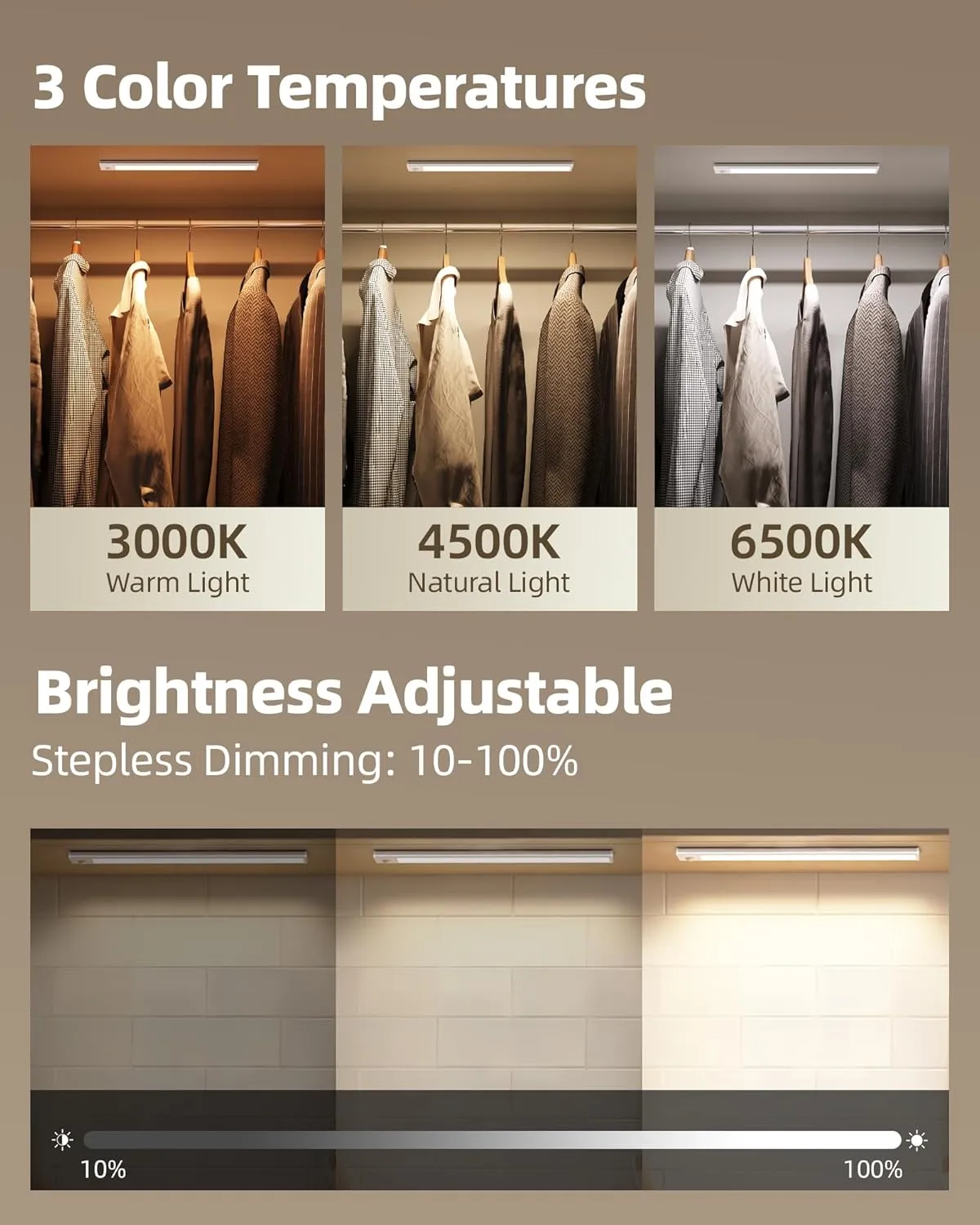 Under Cabinet Lighting, LED Motion Sensor Light Indoor, 1800mAh Rechargeable Closet Lights, Dimmable Under Cabinet Lights with 3 Color Temps, Wireless Under Counter Lights for Kitchen(6Pack)