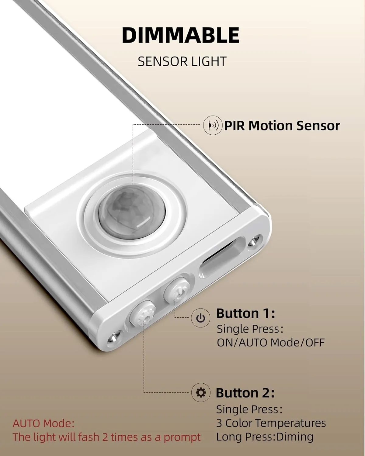 Under Cabinet Lighting, LED Motion Sensor Light Indoor, 1800mAh Rechargeable Closet Lights, Dimmable Under Cabinet Lights with 3 Color Temps, Wireless Under Counter Lights for Kitchen(6Pack)
