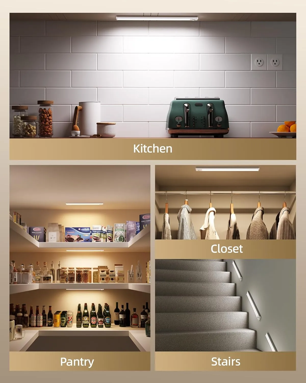 Under Cabinet Lighting, LED Motion Sensor Light Indoor, 1800mAh Rechargeable Closet Lights, Dimmable Under Cabinet Lights with 3 Color Temps, Wireless Under Counter Lights for Kitchen(6Pack)