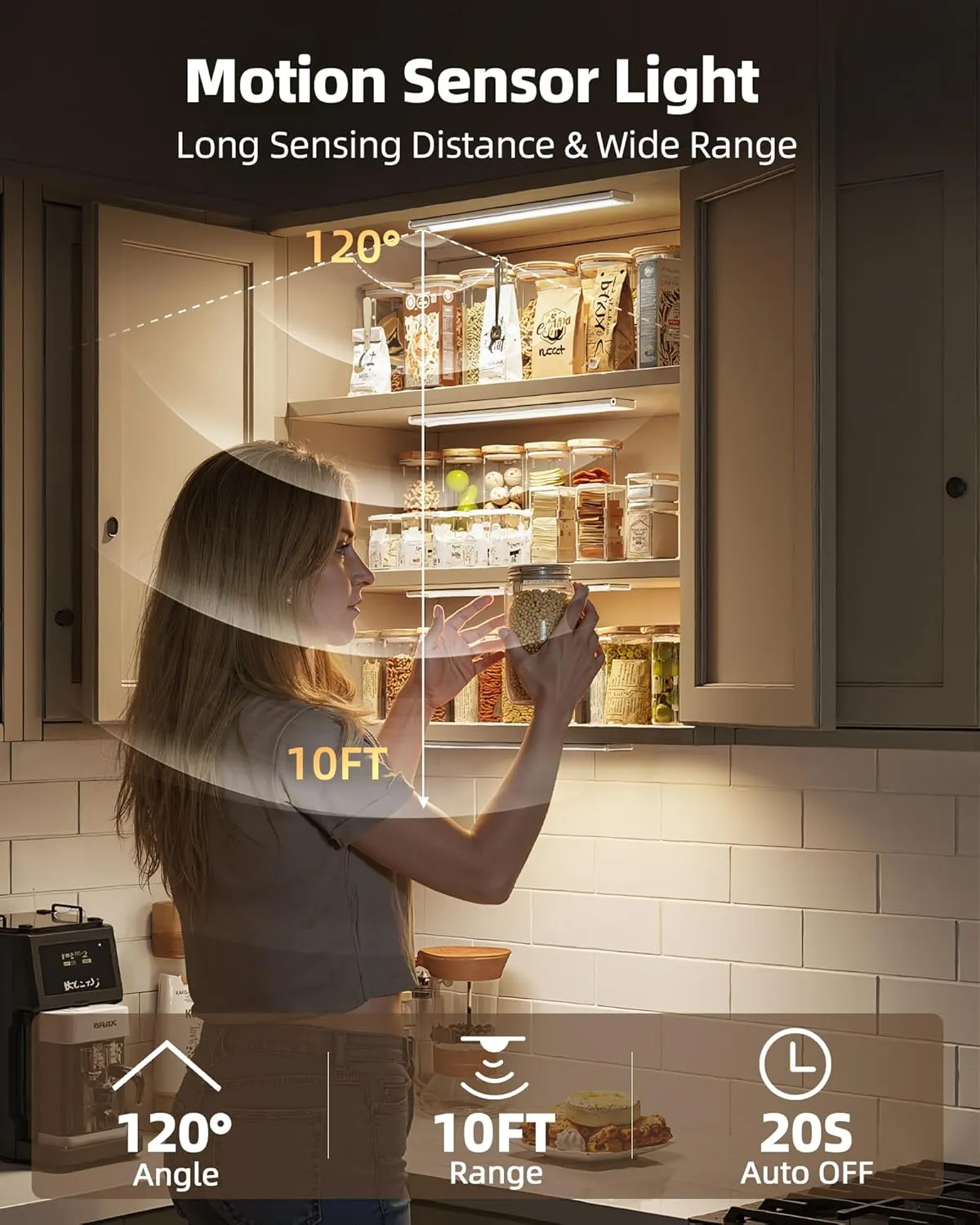 Under Cabinet Lighting, LED Motion Sensor Light Indoor, 1800mAh Rechargeable Closet Lights, Dimmable Under Cabinet Lights with 3 Color Temps, Wireless Under Counter Lights for Kitchen(6Pack)