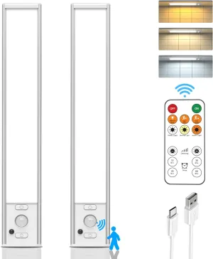 Under Cabinet Lights Wireless,Motion Sensor Light Indoor Closet Lights with Remote Control,3 Color Temps,LED Rechargeable Battery Operated,Under Counter Lights for Kitchen,Wardrobe,Hallway,Stairs