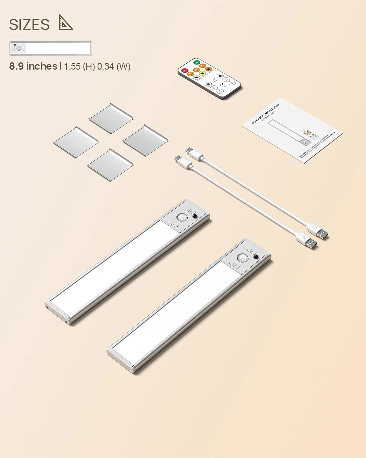 Under Cabinet Lights Wireless,Motion Sensor Light Indoor Closet Lights with Remote Control,3 Color Temps,LED Rechargeable Battery Operated,Under Counter Lights for Kitchen,Wardrobe,Hallway,Stairs