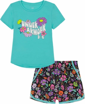 Under Armour girls Short Sleeve Shirt and Shorts Set, Durable Stretch and Lightweight