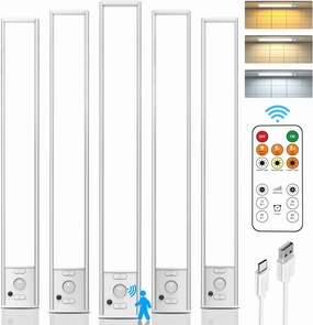 Under Cabinet Lights,12'' Rechargeable Battery 350 Lumens Motion Sensor Indoor Light Wireless Counter Light,3 Color Temperature Dimmable Closet Lighting with Remote Control for Kitchen,Stairs,Wardrobe