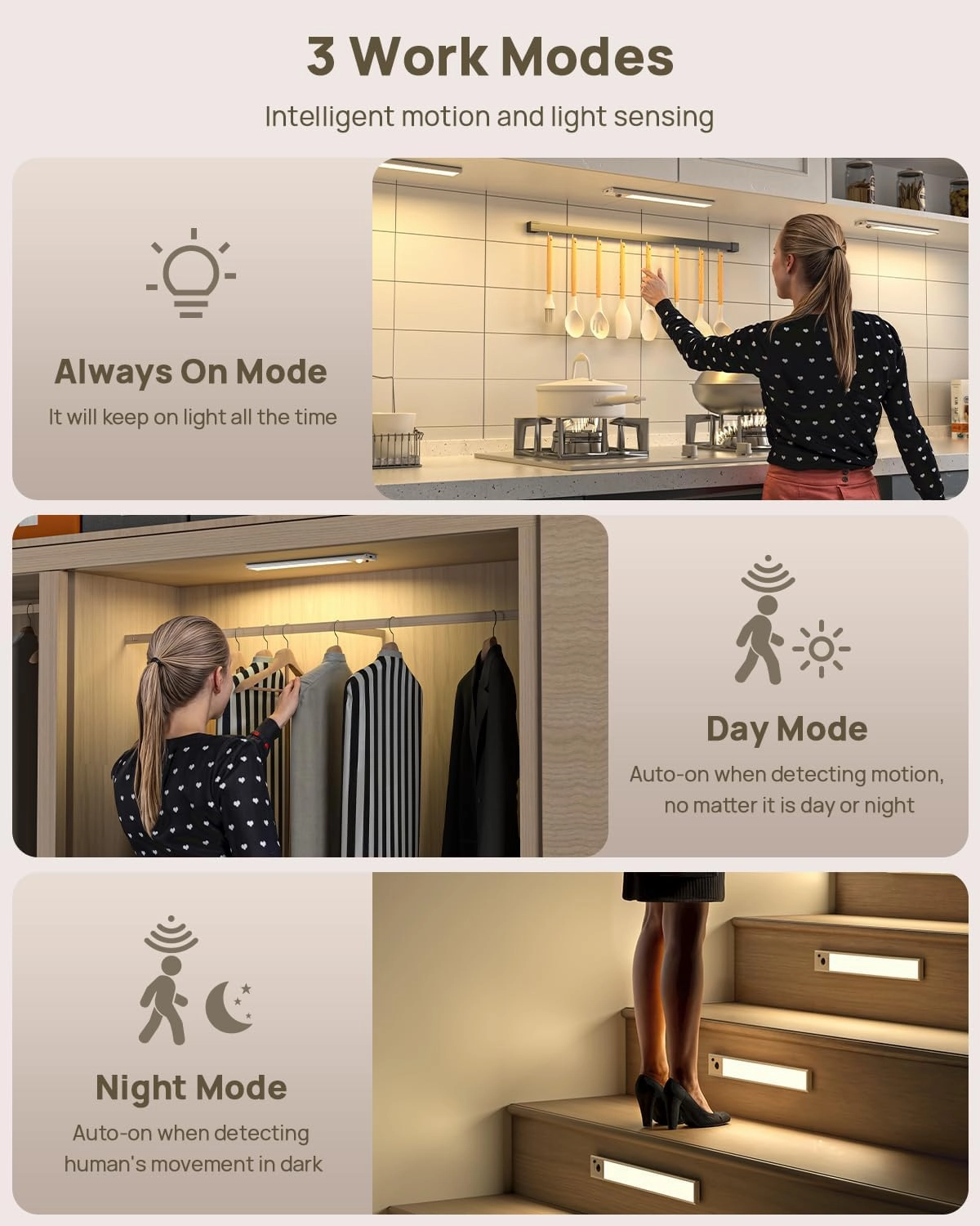 Under Cabinet Lights,12'' Rechargeable Battery 350 Lumens Motion Sensor Indoor Light Wireless Counter Light,3 Color Temperature Dimmable Closet Lighting with Remote Control for Kitchen,Stairs,Wardrobe
