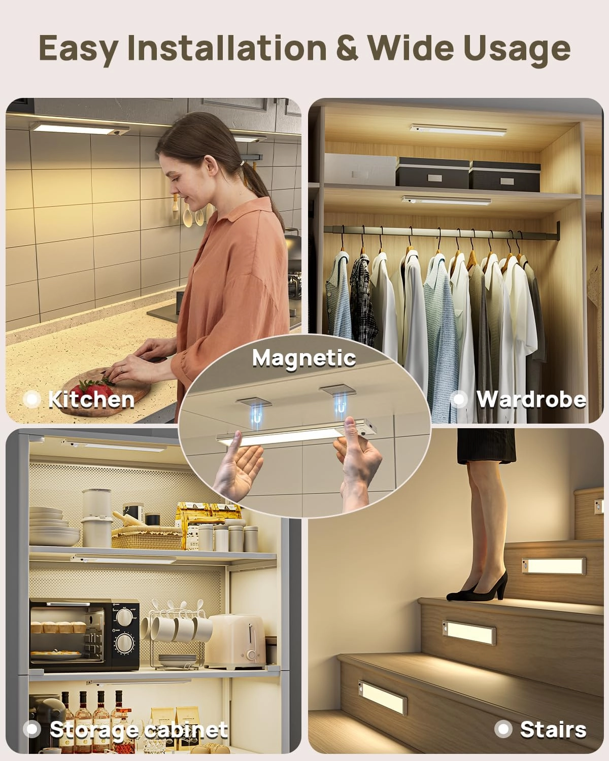 Under Cabinet Lights,12'' Rechargeable Battery 350 Lumens Motion Sensor Indoor Light Wireless Counter Light,3 Color Temperature Dimmable Closet Lighting with Remote Control for Kitchen,Stairs,Wardrobe