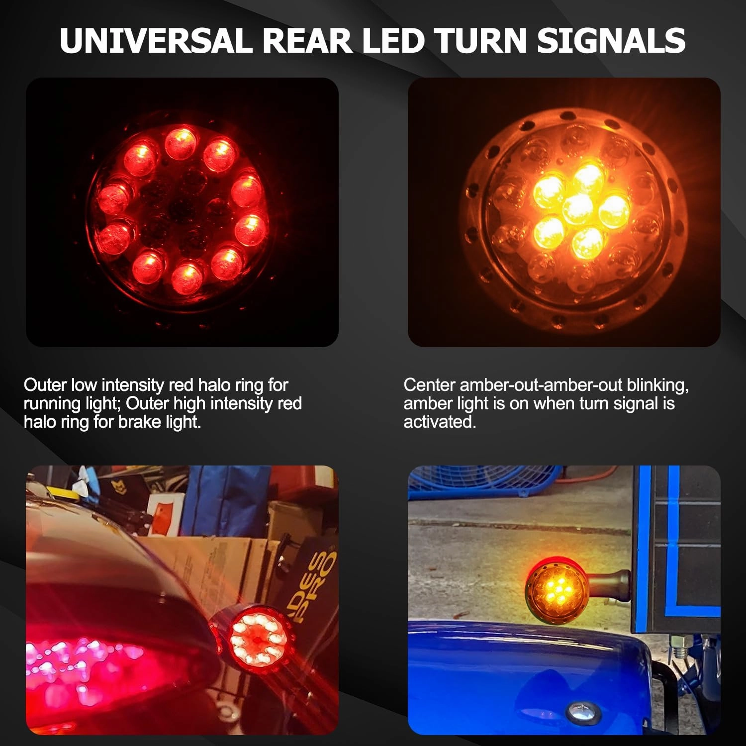 Universal Motorcycle Rear LED Turn Signals,Red Brake Taillights Motorbike Running Lights Compatible with Harley Kawasaki Honda Suzuki Yamaha Triumph Scooter-2Pcs