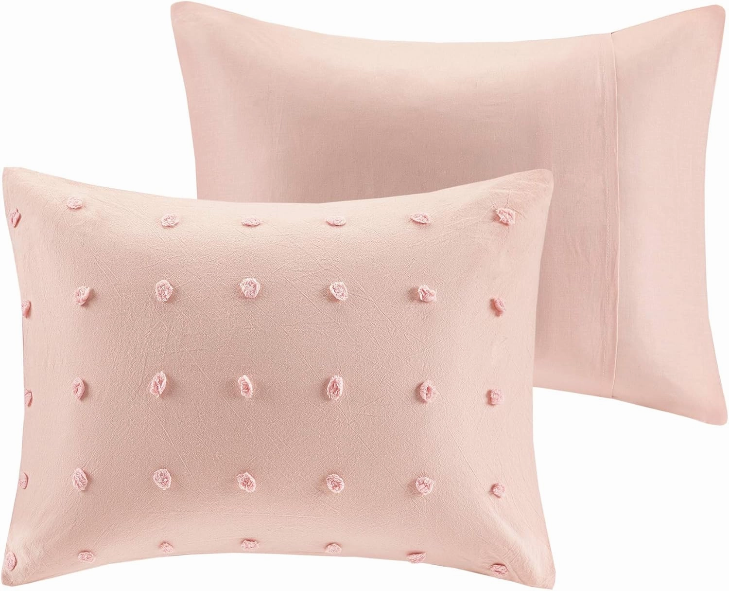 Urban Habitat Cotton Comforter Set Pink Jacquard Tufts Pom Pom Shabby Chic Boho Comforter Set Queen All Season Bedding Winter Beddys, Matching Shams, Decorative Pillows, Full (88 in x 92 in), 7 Piece