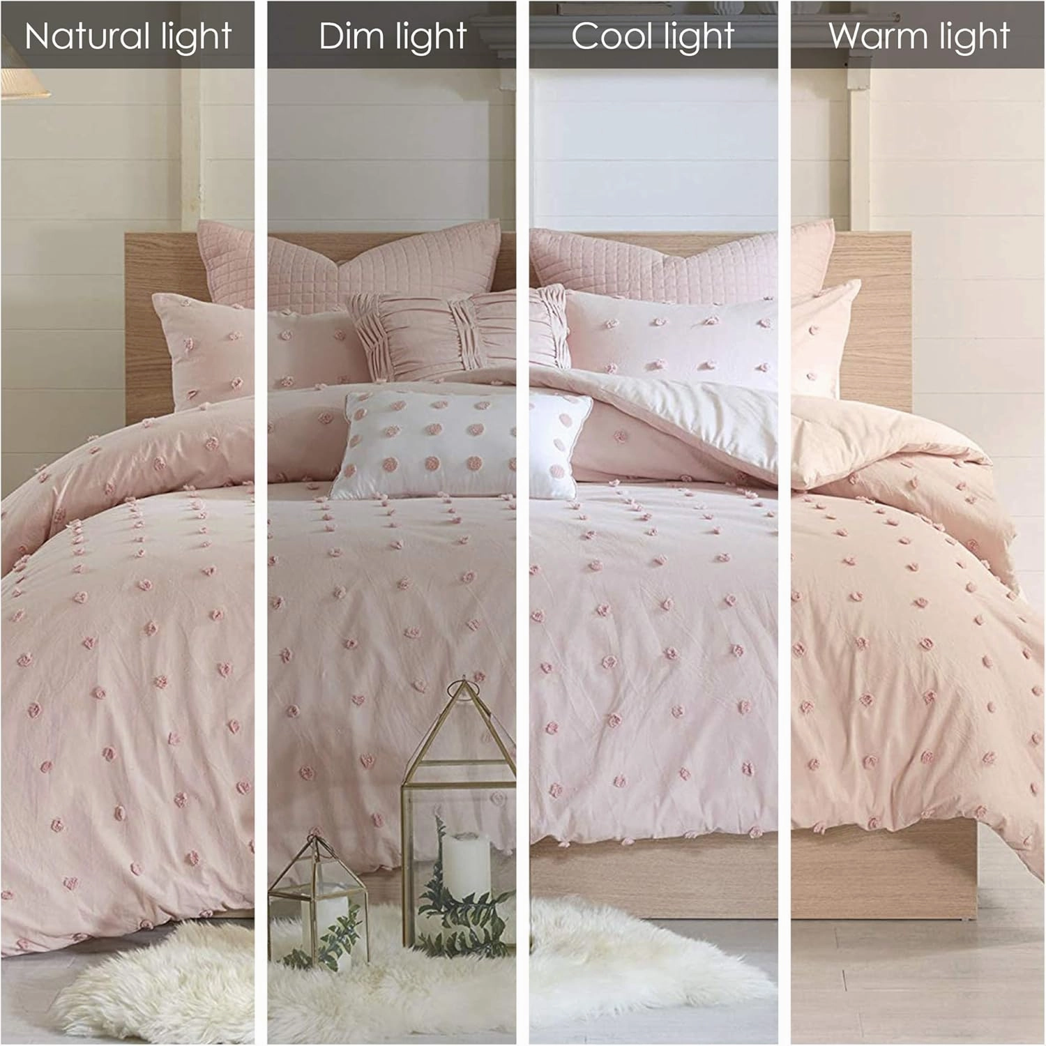 Urban Habitat Cotton Comforter Set Pink Jacquard Tufts Pom Pom Shabby Chic Boho Comforter Set Queen All Season Bedding Winter Beddys, Matching Shams, Decorative Pillows, Full (88 in x 92 in), 7 Piece