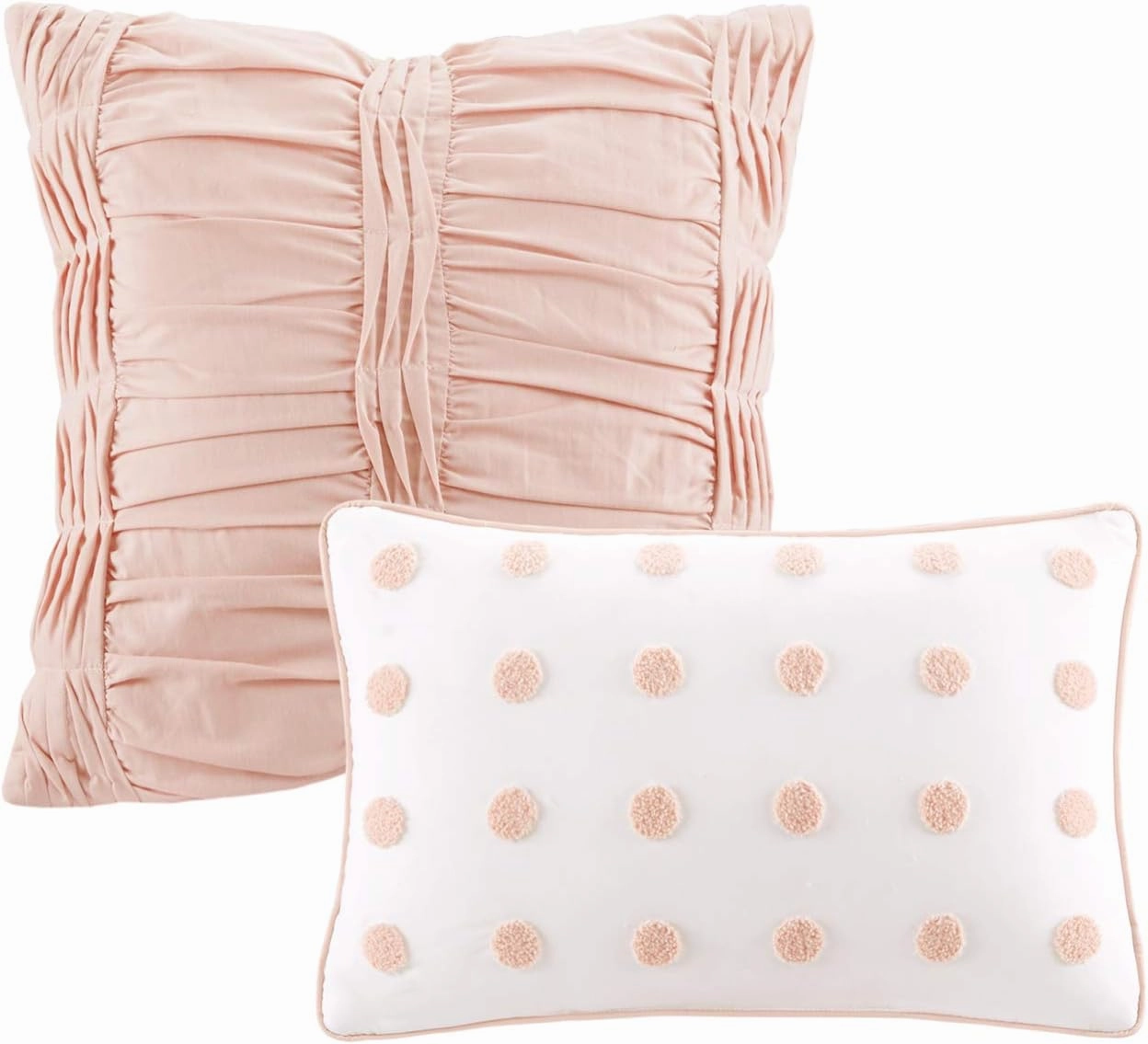 Urban Habitat Cotton Comforter Set Pink Jacquard Tufts Pom Pom Shabby Chic Boho Comforter Set Queen All Season Bedding Winter Beddys, Matching Shams, Decorative Pillows, Full (88 in x 92 in), 7 Piece