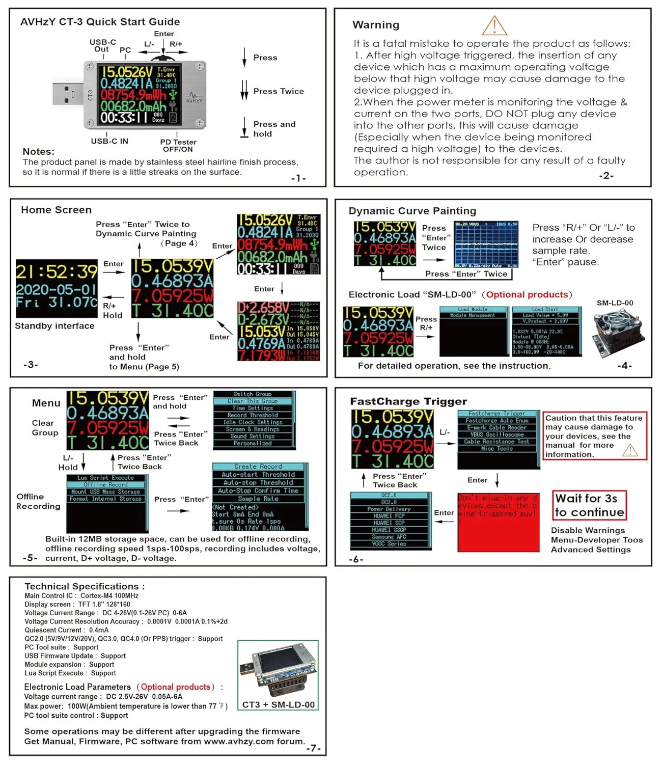 USB Power Meter USB 3.1 Tester Digital Multimeter Current Tester Voltage Detector Lua Interpreter Integrated DC 26V 6A PD 2.0/3.0 QC 2.0/3.0/4.0 pps Trigge… (CT3 SM-LD-00)
