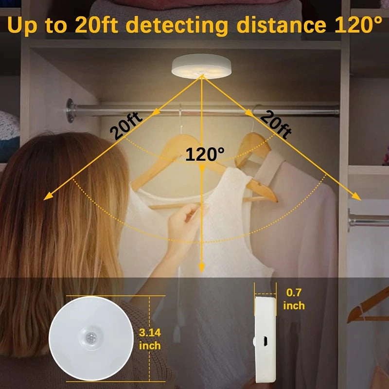 USB Rechargeable PIR Motion Sensor LED Night Light for Closet, Cabinet, Wardrobe, Staircase, Kitchen