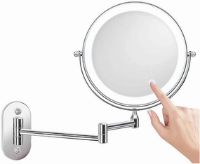 USB Rechargeable Shaving Mirror with 5X Magnification, Upgrade Auto Off LED Bathroom Mirrors Wall Mounted, 360°Swivel and Extendable, Chrome, 8inch Chrome