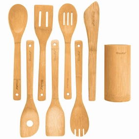 Utensils - Cooking Remote-controlled Wooden Bamboo Nonstick Set Utensils Tongs, Touch-sensitive 8-Pack Spatulas, Utensil Holder Kitchen Spoons, Cooking Wooden - Turner, for Cookware