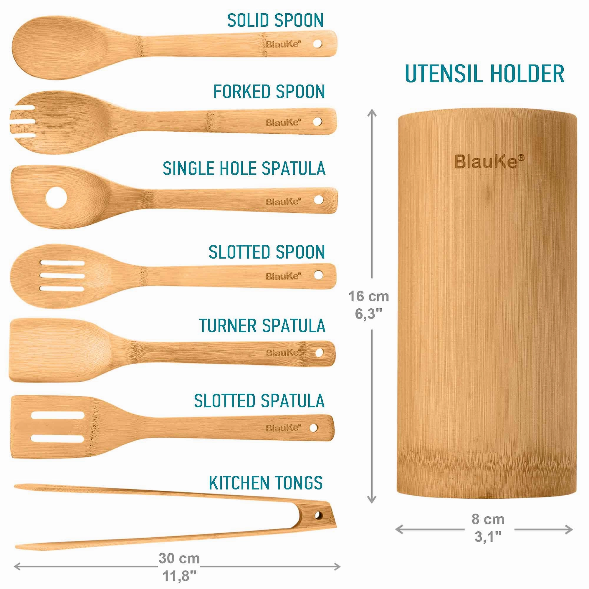 Utensils - Cooking Remote-controlled Wooden Bamboo Nonstick Set Utensils Tongs, Touch-sensitive 8-Pack Spatulas, Utensil Holder Kitchen Spoons, Cooking Wooden - Turner, for Cookware