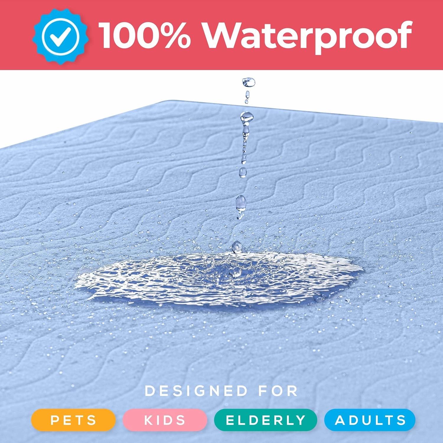 Utopia Bedding Washable Underpads 34" x 52" (Pack of 4), Waterproof Reusable Heavy Absorbency Incontinence Bed Pads for Adults, Kids, Elderly and Pets, Bedwetting Pads for Sofa and Couch (Blue)