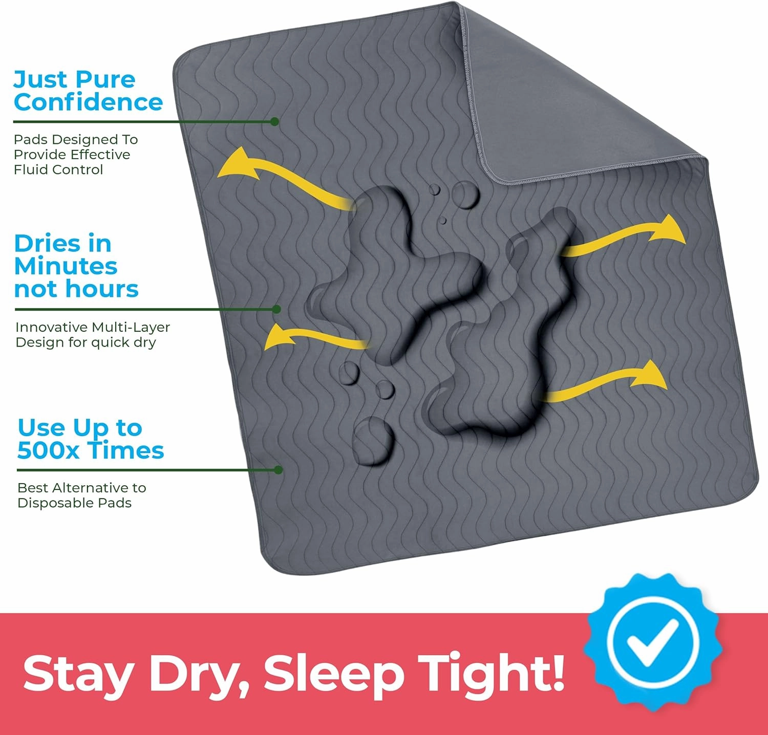 Utopia Bedding Washable Underpads 34" x 52" (Pack of 4), Waterproof Reusable Heavy Absorbency Incontinence Bed Pads for Adults, Kids, Elderly and Pets, Bedwetting Pads for Sofa and Couch (Grey)
