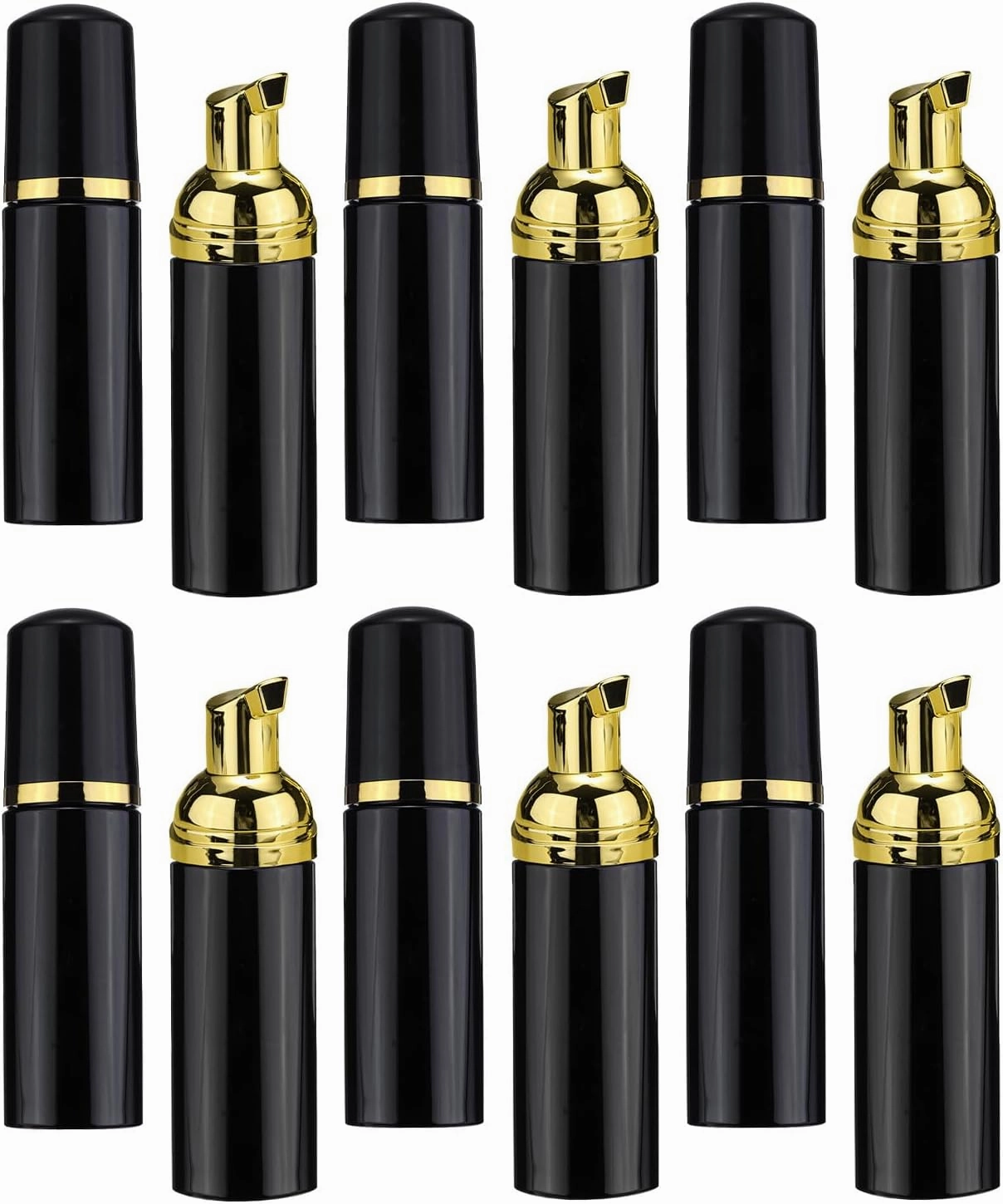uxcell 2 oz / 60ml Empty Foam Pump Bottle 12 PCS Travel Foam Soap Dispenser, Empty Refillable Plastic Pump Bottle for Lash Shampoo Hand Soap, Black/Gold