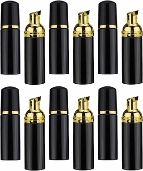 uxcell 2 oz / 60ml Empty Foam Pump Bottle 12 PCS Travel Foam Soap Dispenser, Empty Refillable Plastic Pump Bottle for Lash Shampoo Hand Soap, Black/Gold
