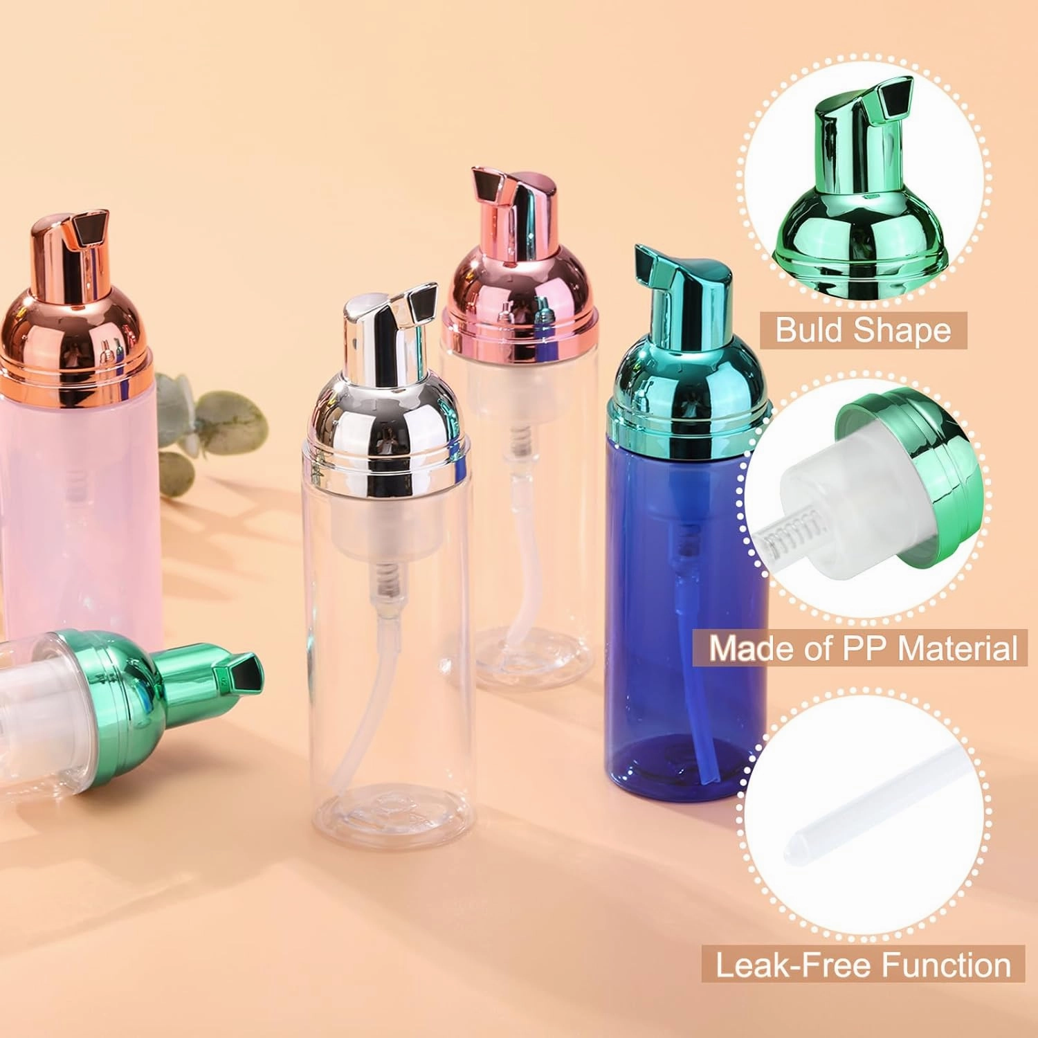 uxcell 2 Oz / 60ml Empty Foam Pump Bottle, 12 PCS Travel Foam Soap Dispenser, Empty Refillable Plastic Pump Bottle for Lash Shampoo, Hand Soap, Clear/Green