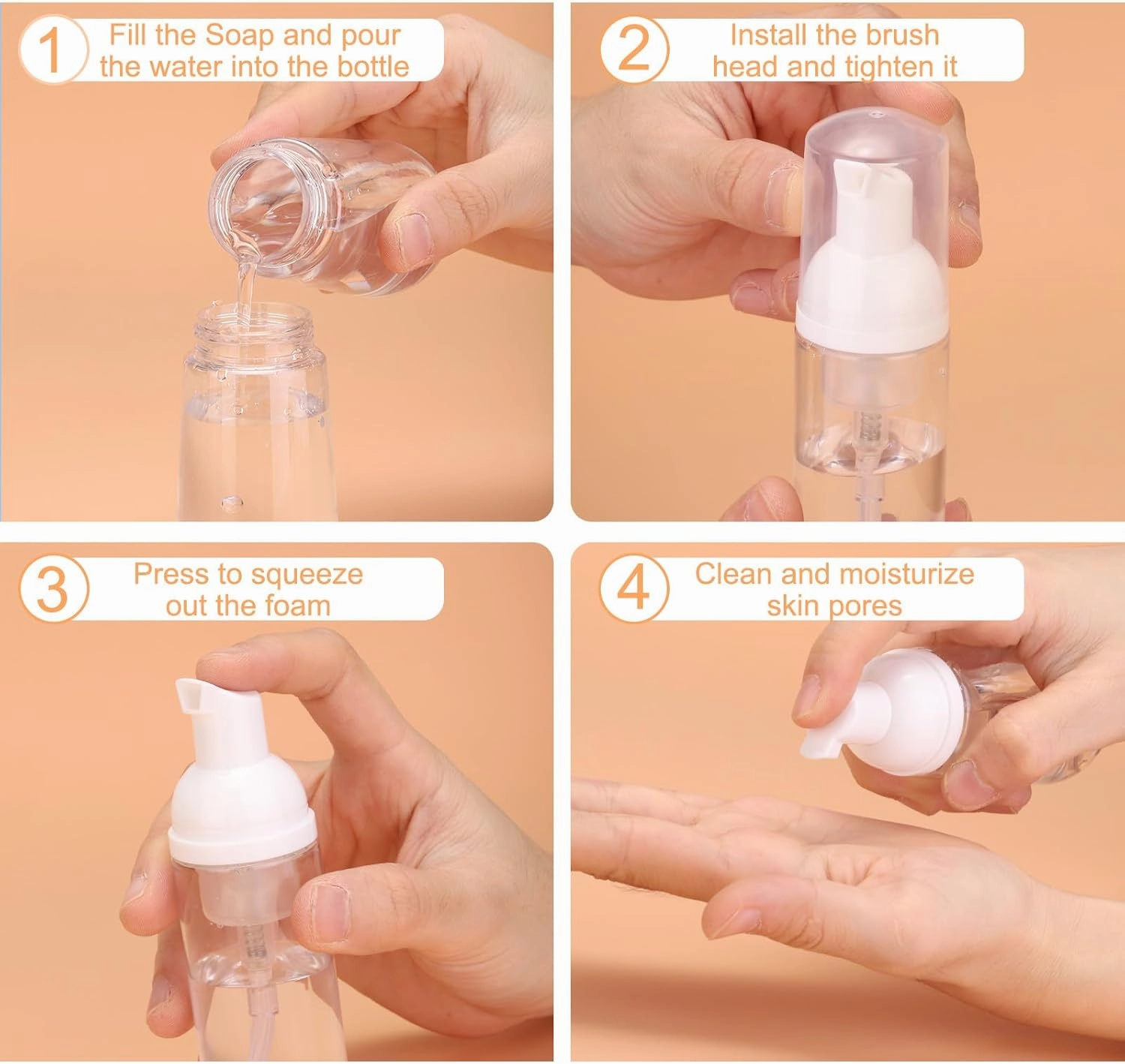 uxcell 2 Oz / 60ml Empty Foam Pump Bottle, 12 PCS Travel Foam Soap Dispenser, Empty Refillable Plastic Pump Bottle for Lash Shampoo, Hand Soap, Clear Pink/Pink Rose