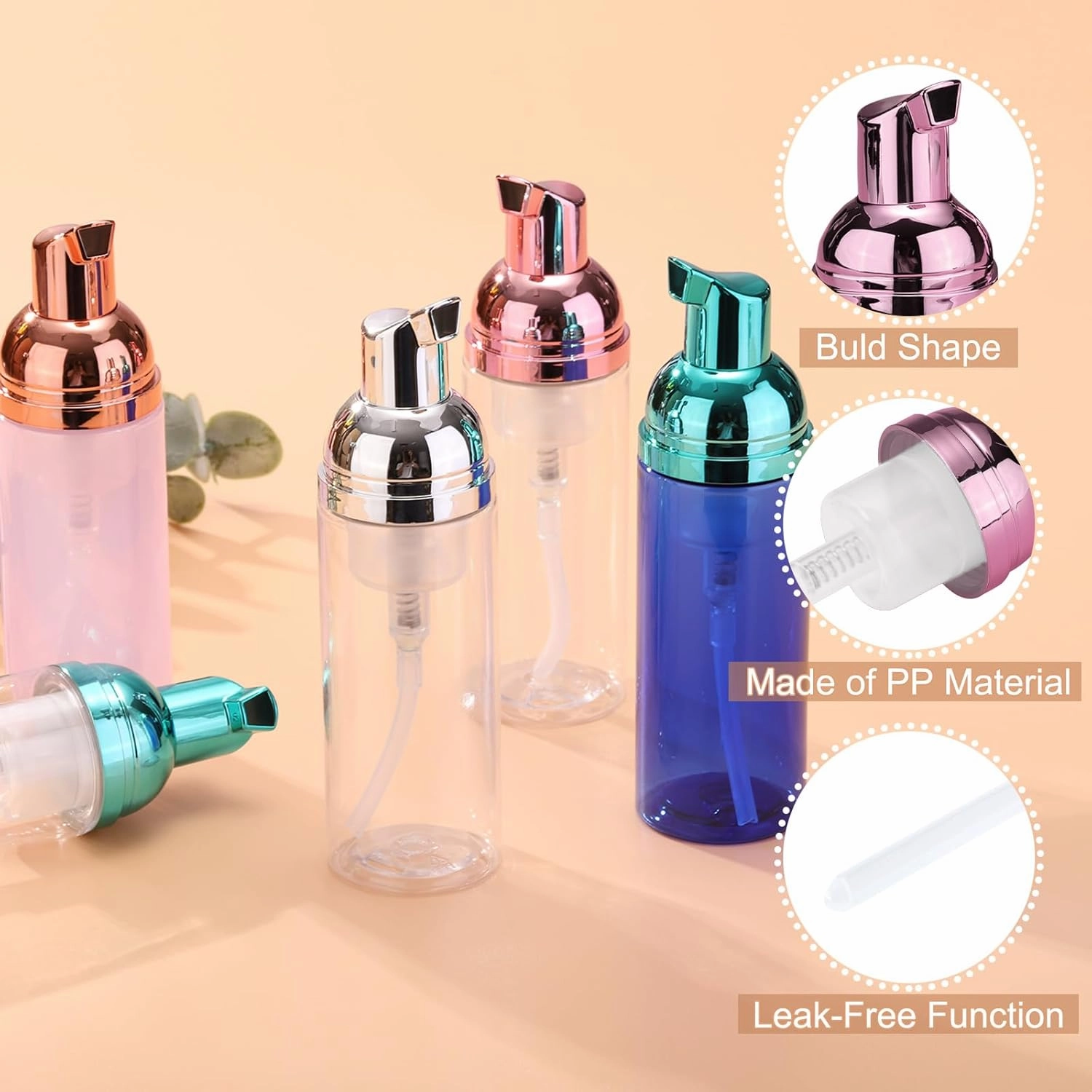 uxcell 2 Oz / 60ml Empty Foam Pump Bottle, 12 PCS Travel Foam Soap Dispenser, Empty Refillable Plastic Pump Bottle for Lash Shampoo, Hand Soap, Clear Pink/Pink Rose