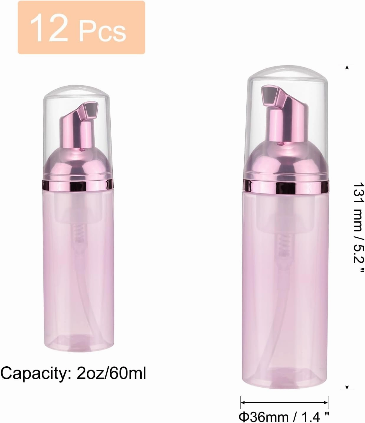 uxcell 2 Oz / 60ml Empty Foam Pump Bottle, 12 PCS Travel Foam Soap Dispenser, Empty Refillable Plastic Pump Bottle for Lash Shampoo, Hand Soap, Clear Pink/Pink Rose