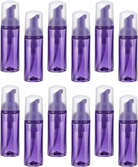 uxcell 2 Oz / 60ml Empty Foam Pump Bottle, 12 PCS Travel Foam Soap Dispenser, Empty Refillable Plastic Pump Bottle for Lash Shampoo, Hand Soap, Clear Purple/Purple