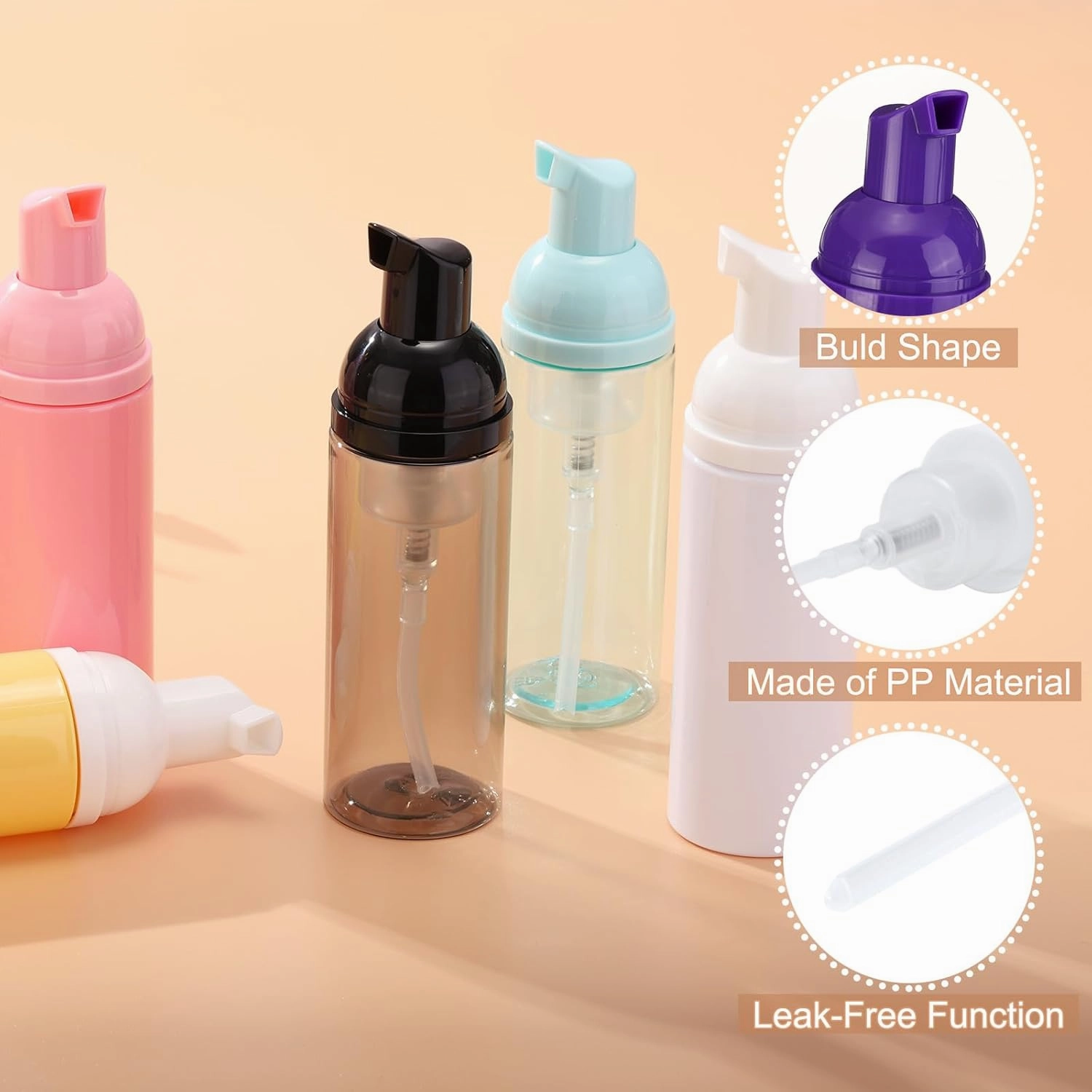 uxcell 2 Oz / 60ml Empty Foam Pump Bottle, 12 PCS Travel Foam Soap Dispenser, Empty Refillable Plastic Pump Bottle for Lash Shampoo, Hand Soap, Clear Purple/Purple
