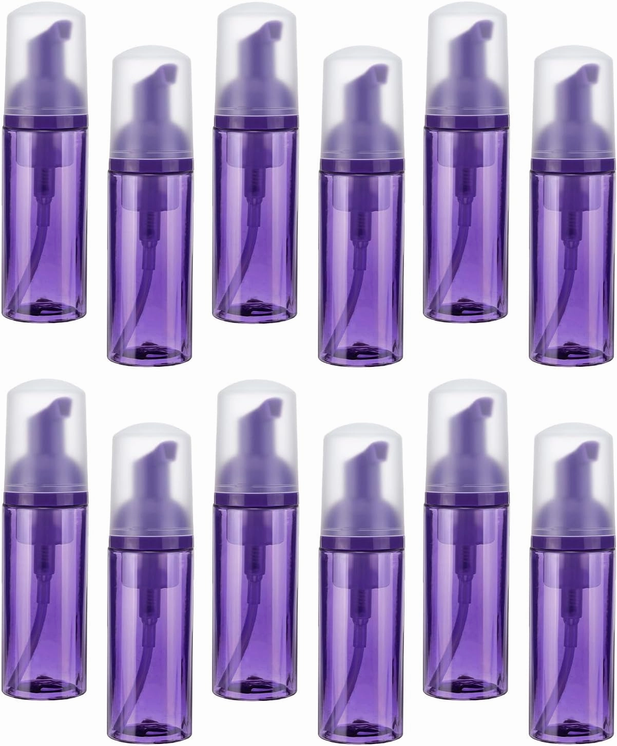 uxcell 2 Oz / 60ml Empty Foam Pump Bottle, 12 PCS Travel Foam Soap Dispenser, Empty Refillable Plastic Pump Bottle for Lash Shampoo, Hand Soap, Clear Purple/Purple