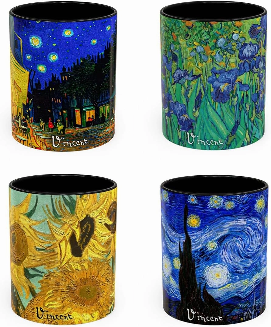 Van Gogh Coffee Mug Set of 4 11 oz Ceramic Coffee Mugs | Dinkware Cup Collection