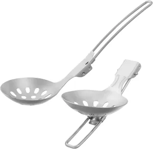 VANZACK Foldable Outdoor Cooking Utensil 2-Piece Set Stainless Steel Skimmer Spoon Versatile for Camping Travel
