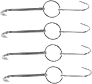VANZACK Outdoor Barbecue Hooks 4 Piece Stainless Steel Meat Hooks Grilling Utensils Set Perfect for Bacon Duck Beef Chicken Heavy Duty Versatile