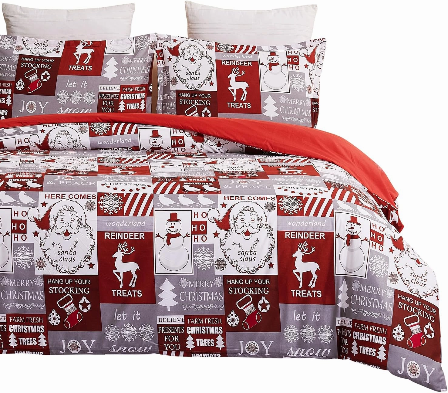 Vaulia Christmas Duvet Cover Set Twin Size, Snowflake White Red Santa Plaid Comforter Cover, Reversible Lightweight 3 Piece Bedding Set with 1 Duvet Cover 2 Pillow Shams