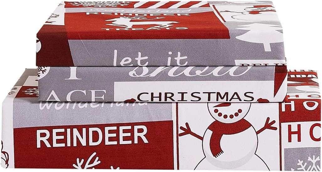 Vaulia Christmas Duvet Cover Set Twin Size, Snowflake White Red Santa Plaid Comforter Cover, Reversible Lightweight 3 Piece Bedding Set with 1 Duvet Cover 2 Pillow Shams