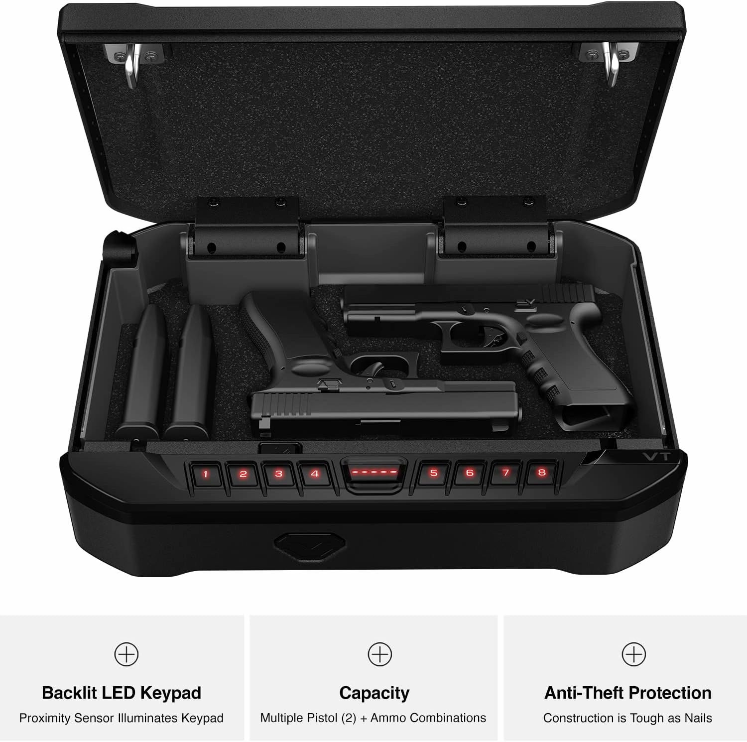 VAULTEK Essential Series Quick Access Handgun Safe with Auto Open Lid Pistol Safe Rechargeable Lithium-ion Battery (PRO VE) (Full Size)