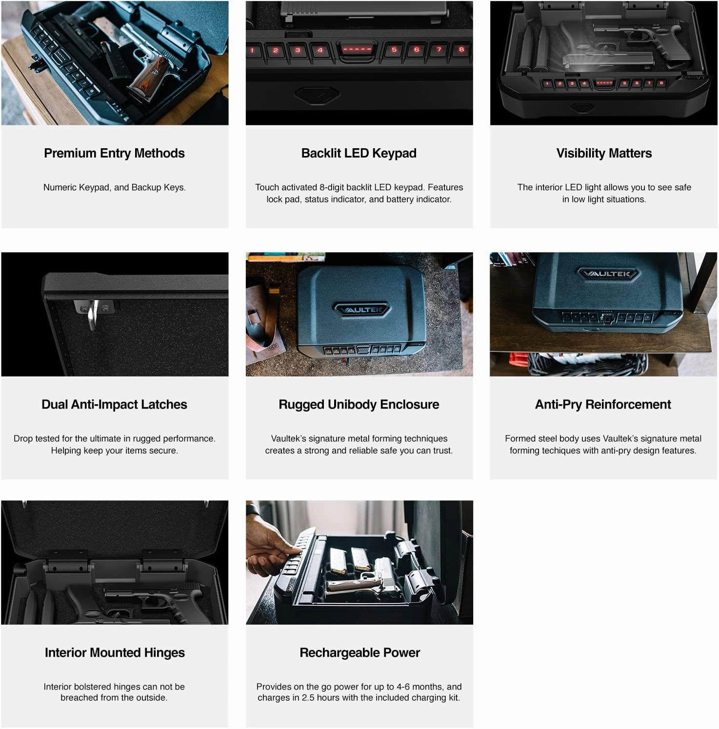 VAULTEK Essential Series Quick Access Handgun Safe with Auto Open Lid Pistol Safe Rechargeable Lithium-ion Battery (PRO VE) (Full Size)