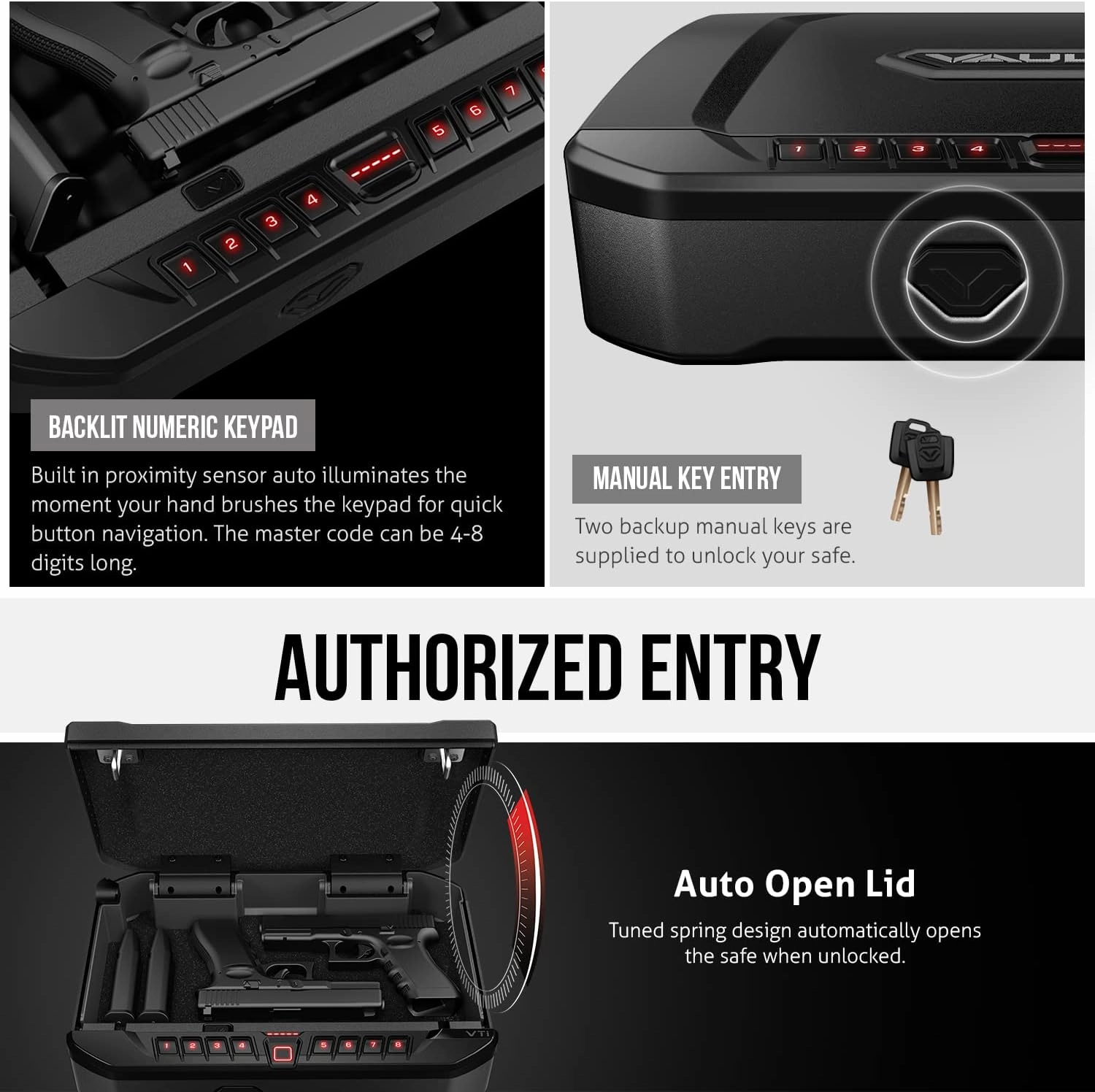 VAULTEK Essential Series Quick Access Handgun Safe with Auto Open Lid Pistol Safe Rechargeable Lithium-ion Battery (PRO VE) (Full Size)