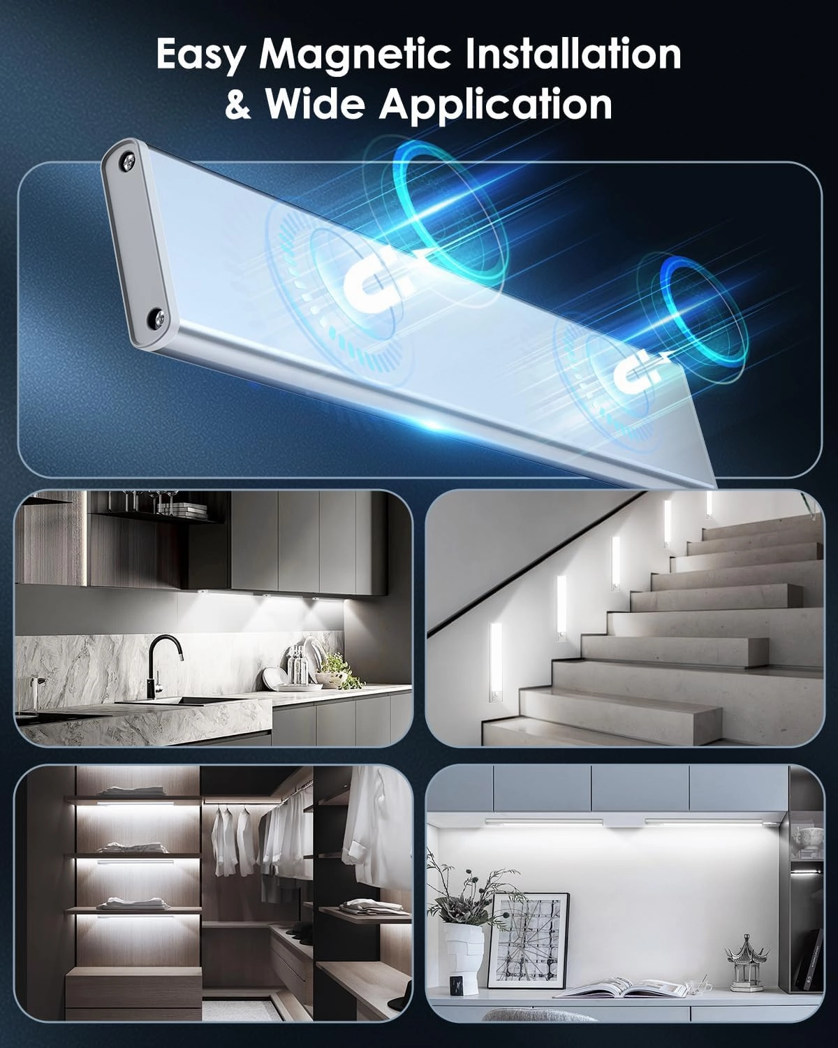 VerRon 5-Pack Under Cabinet Lighting, Upgraded 2200mAh Rechargeable Under Cabinet Lights Wireless, LED Motion Sensor Light Indoor Closet Lights Under-Counter Light Fixtures for Kitchen, Hallway, 10in