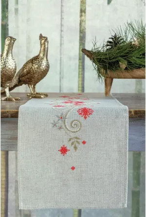 Vervaco Counted Cross Stitch Table Runner Kit for Christmas Poinsettia Dream Holiday Embroidery Set ca. 11,6" x 40,8" DIY Home Decor Art and Craft Supply Creative Gift for Crafters
