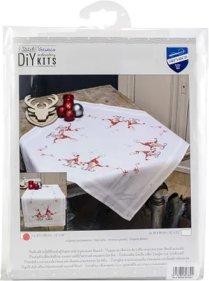 Vervaco Stamped Cross Stitch Table Runner Kit for Christmas Caroling Gnomes Holiday Embroidery Set ca. 16" x 40" DIY Home Decor Art and Craft Supply Creative Gift for Crafters