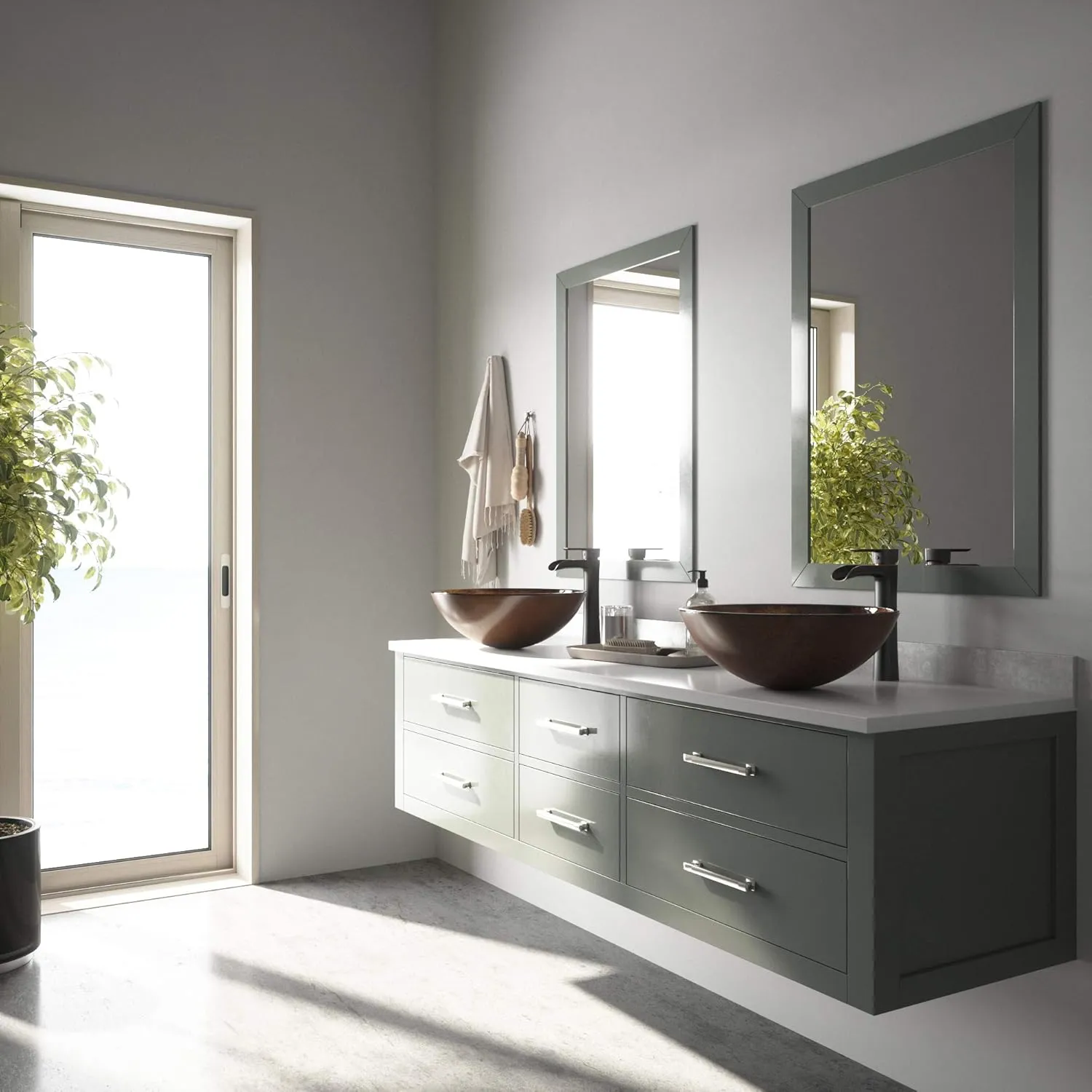 VIGO Giovanni 17"L x 17"W "6"H Over the Counter Glass Round Vessel Bathroom Sink in Golden Brown -VG07505