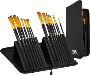 WA Portman 15-pc All-Purpose Professional Paint Brush Set for Acrylic, Watercolor and Oil Paint Brushes Set with Zip-Up Case
