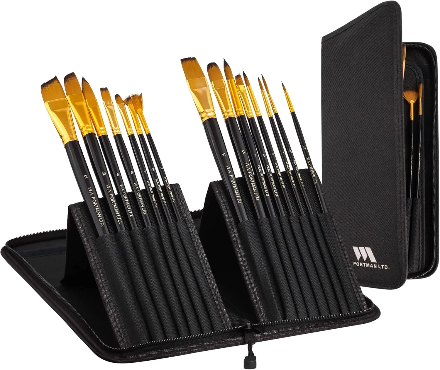 WA Portman 15-pc All-Purpose Professional Paint Brush Set for Acrylic, Watercolor and Oil Paint Brushes Set with Zip-Up Case