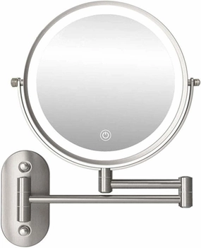 Wall Mounted Makeup Mirror 5X Magnification Double Sided Folding Led Bathroom Mirror with 3 Color Lights Retractable 360°Swivel Illuminated Vanity Mirror,USB Rechargeable,8 inch