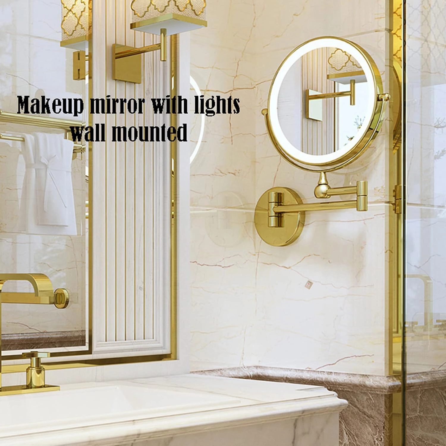 Wall Mounted Makeup Mirror, Portable Vanity Mirror with Lights, Cosmetic Mirror Magnification, Swivel Rechargeable Detachable Easy to Install, for Bathroom Bedroom