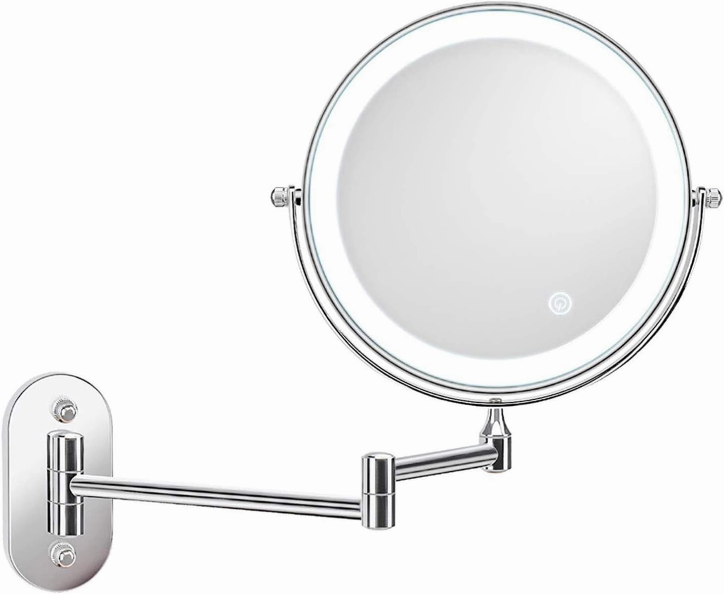 Wall Mounted Vanity Mirror with Lights 10x Magnification, 360°Swivel and Extendable Makeup Mirror Rechargeable Double Sided Cosmetic Vanity Mirror for Bathroom Hotels10X