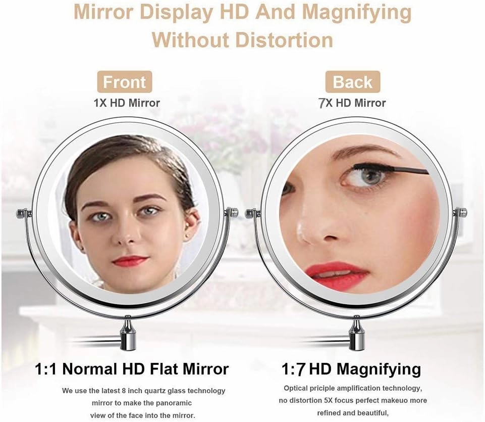Wall Mounted Vanity Mirror with Lights 10x Magnification, 360°Swivel and Extendable Makeup Mirror Rechargeable Double Sided Cosmetic Vanity Mirror for Bathroom Hotels10X